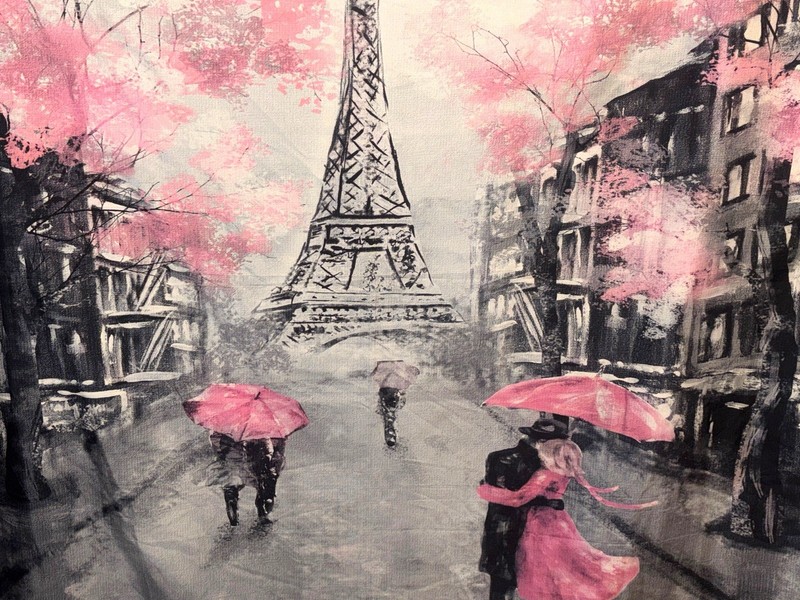 Paris Eiffel Tower Wall Tapestry Pink Cherry Blossom Couple 60x51 In gallery
