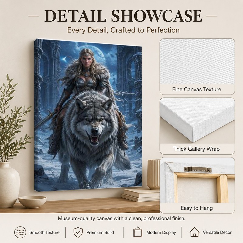 Viking Shieldmaiden Wolf Canvas Wall Art Dark Fantasy Ice Castle Print Nordic gallery