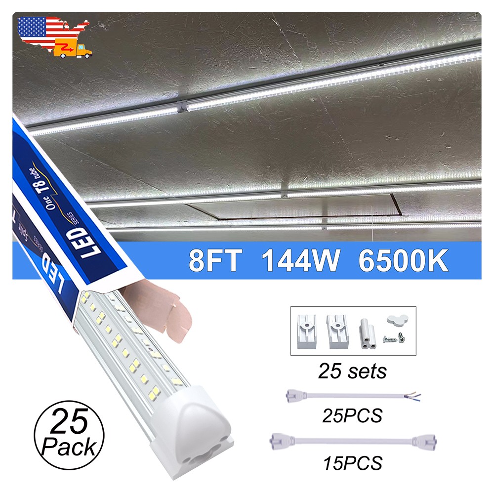 25 Pack 8Ft Led Shop Light AC85-277V Fixtures 144W T8 Integrated 8Ft Tube Lights gallery