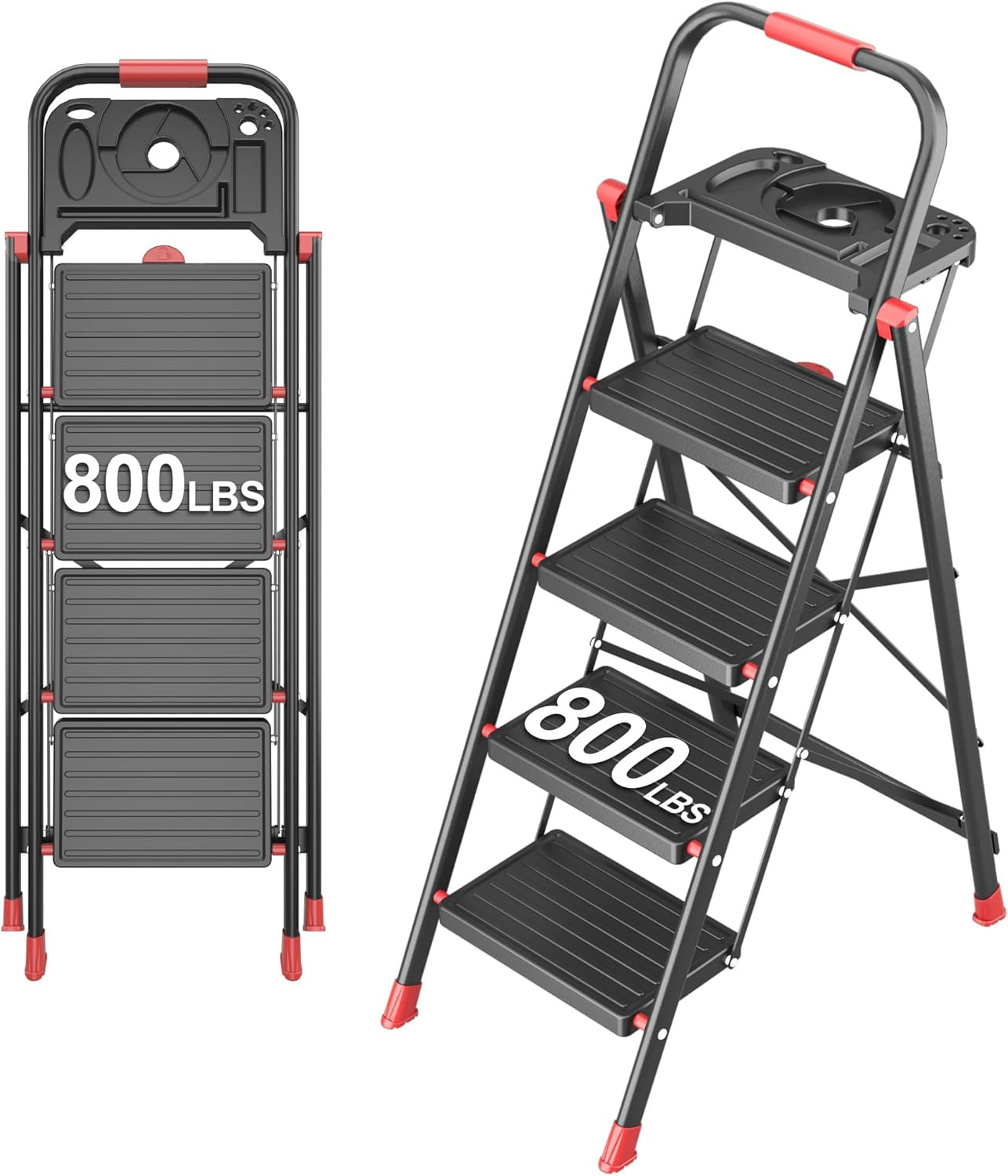 4 Step Foldable Step Ladder with Mutifunctional Tool Tray, Platform Ladders Step gallery