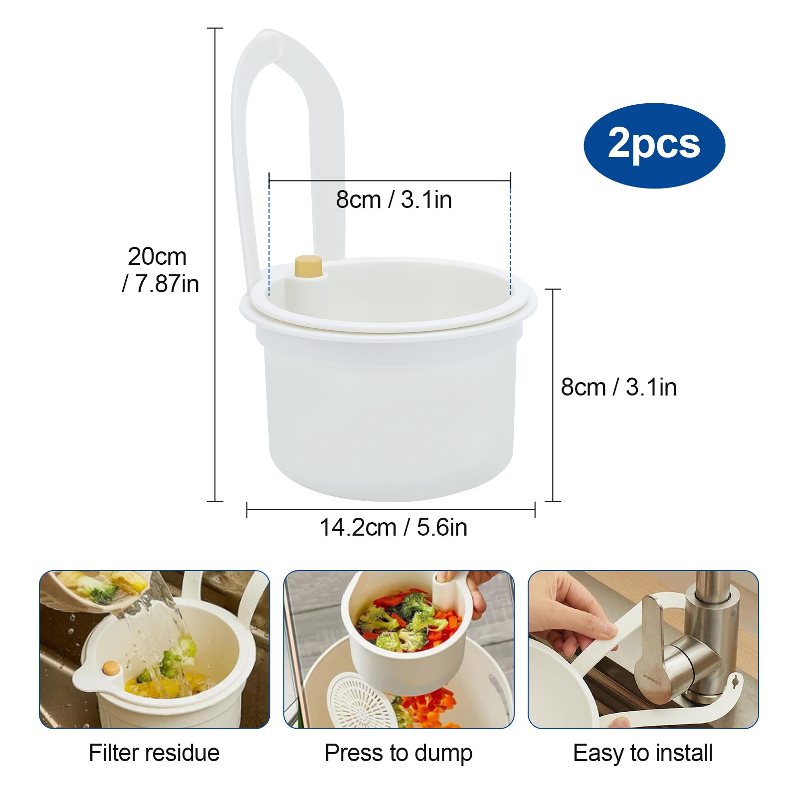2PCS Sink Drain Baskets 2-in-1 Automatic Dumping Strainer Residue Filter Holder gallery