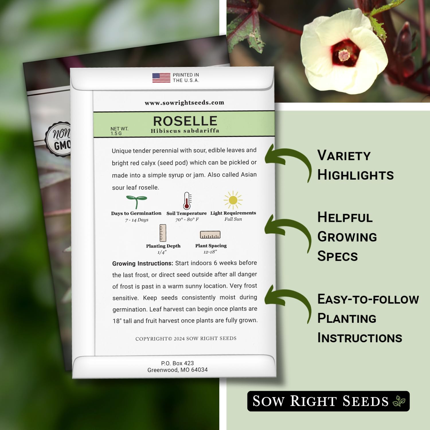 - Roselle Seeds for Planting - Hibiscus Sabdariffa - Non-Gmo Heirloom Variety - gallery