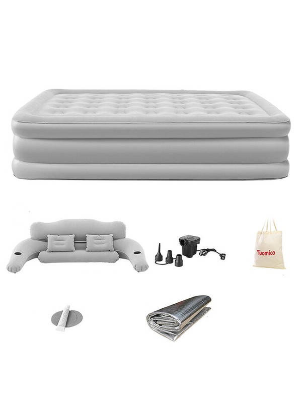 Inflatable High Raised Double King Size Air Bed Mattress w/Pump Pillow Set grey gallery