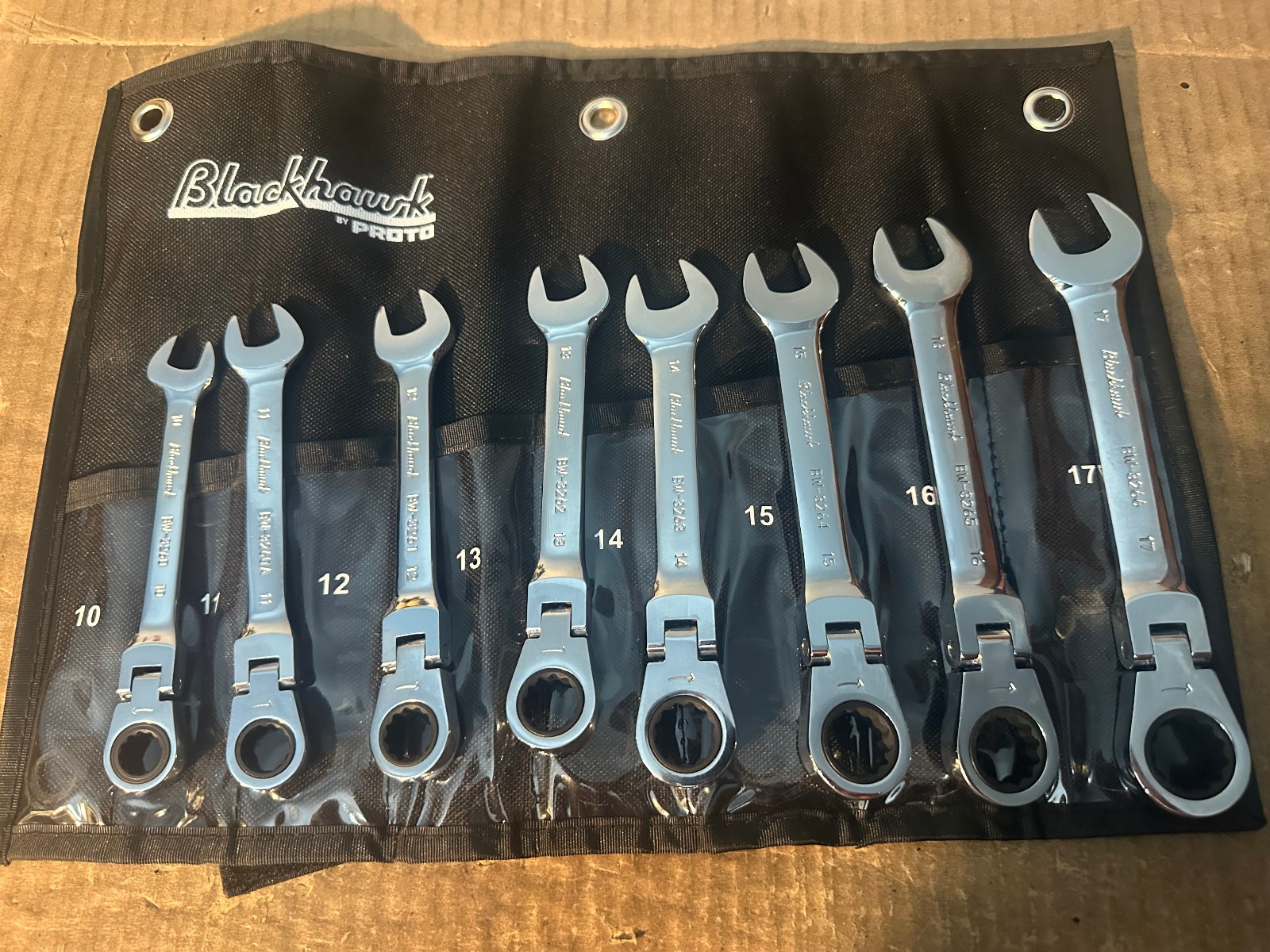NEW BLACKHAWK BY PROTO 8 PIECE FLEX HEAD METRIC RATCHETING WRENCH SET 10MM-17MM gallery