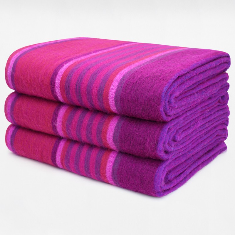 VIBRANT STRIPED ALPACA WOOL BLANKET 97" x 69" - MAGENTA & PURPLE HUES gallery