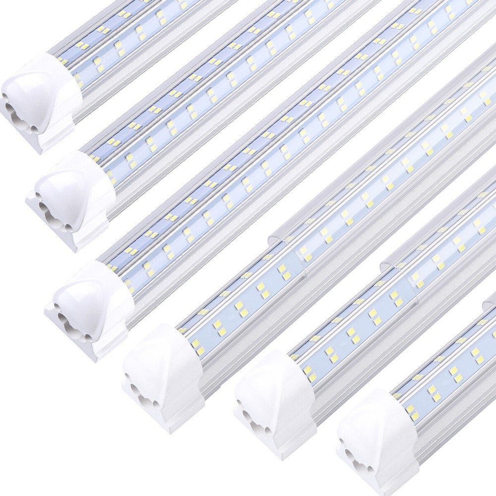 T8 LED Tube Light 4 Rows V Shape LED 8FT 120W linkable led shop light Tube 6PACK