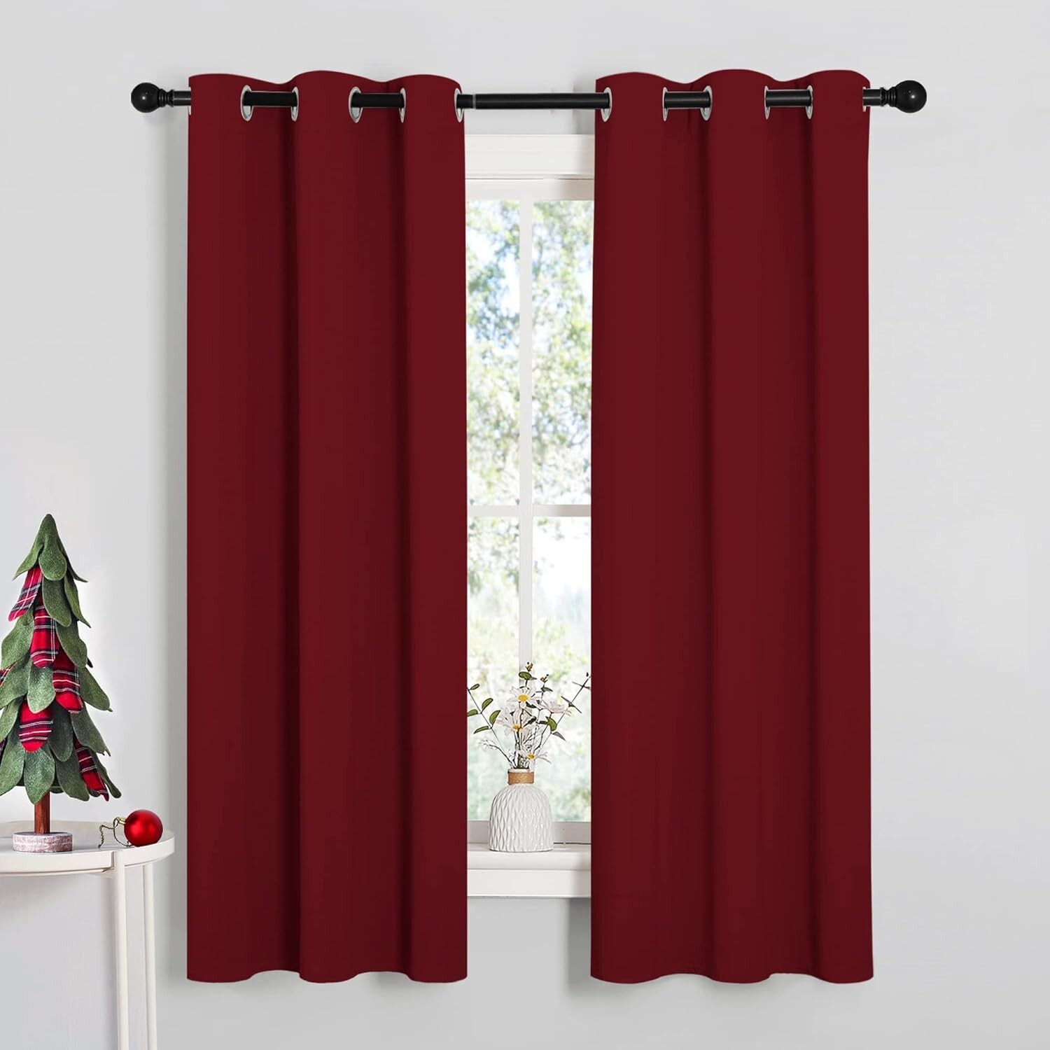 2 PCS Burgundy Red 63"L x 34"W Solid Grommet Darkening Curtains For Bedroom gallery