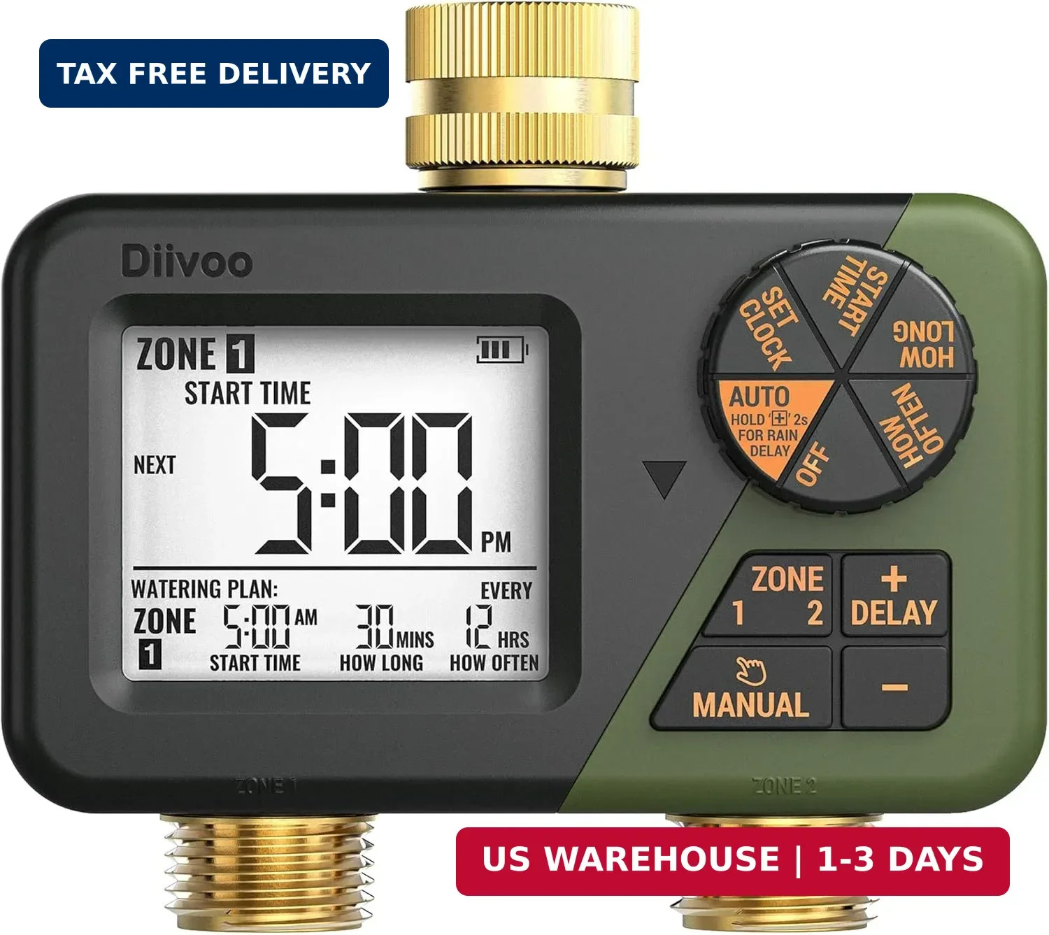 Diivoo Brass Sprinkler Timer 2 Zone, IP66 Waterproof Programmable Water Hose Tim gallery