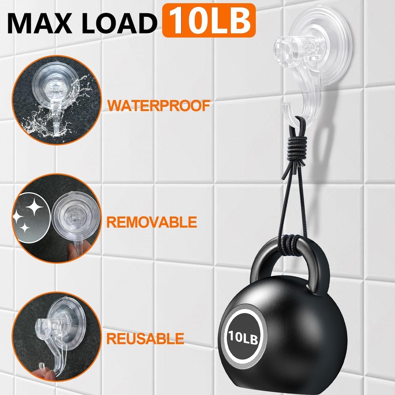 Suction Cup Hooks for Shower-Max Load 10 LB, No Trace, Reusable & Removable, ... gallery