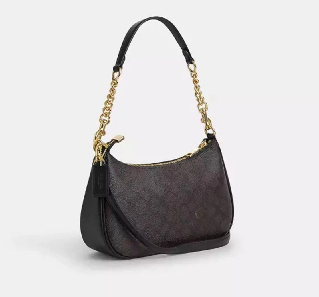 NEWCA548 Teri Shoulder Bag In Signature Canvas/Gold/Walnut/Black Free Shipping gallery