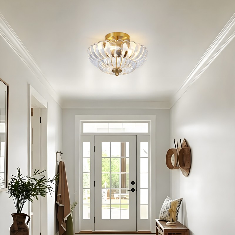 12" Close to Ceiling Light Semi Flush Mount Clear Flower Glass Fixture Bedroom gallery