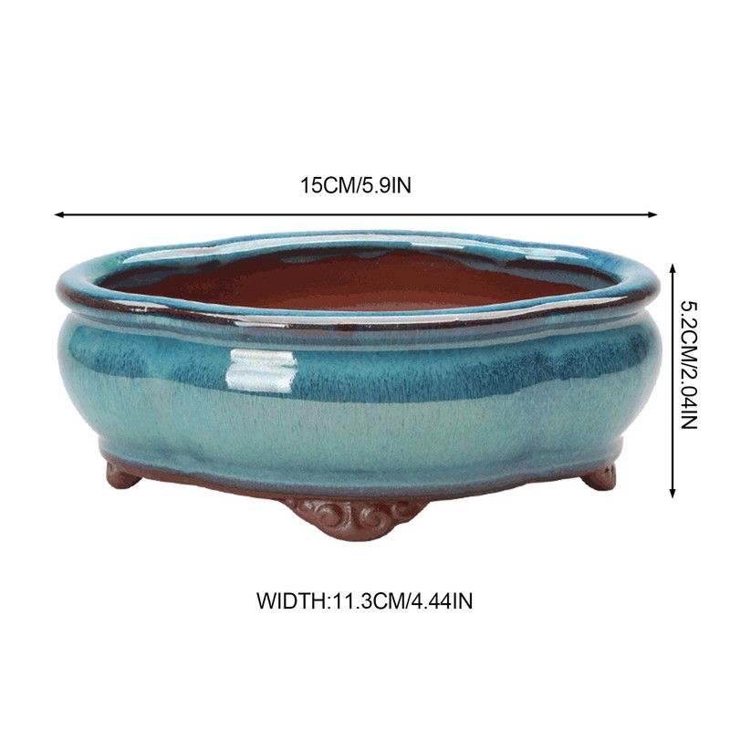 Ceramic Small Oval Glazed Bonsai Planter Pot Cactus Succulent Pots Drainage Hole gallery