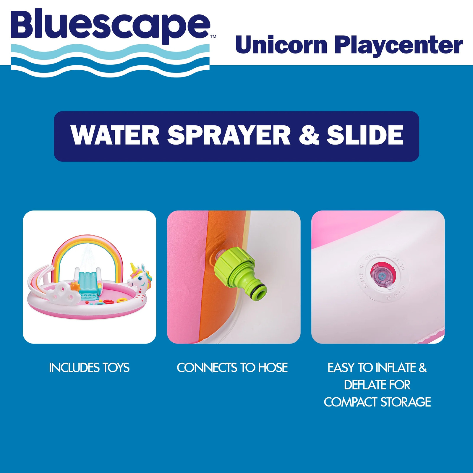 Bluescape Kids Inflatable Unicorn Play Pool Built-in Sprinkler Slide Yard Water gallery