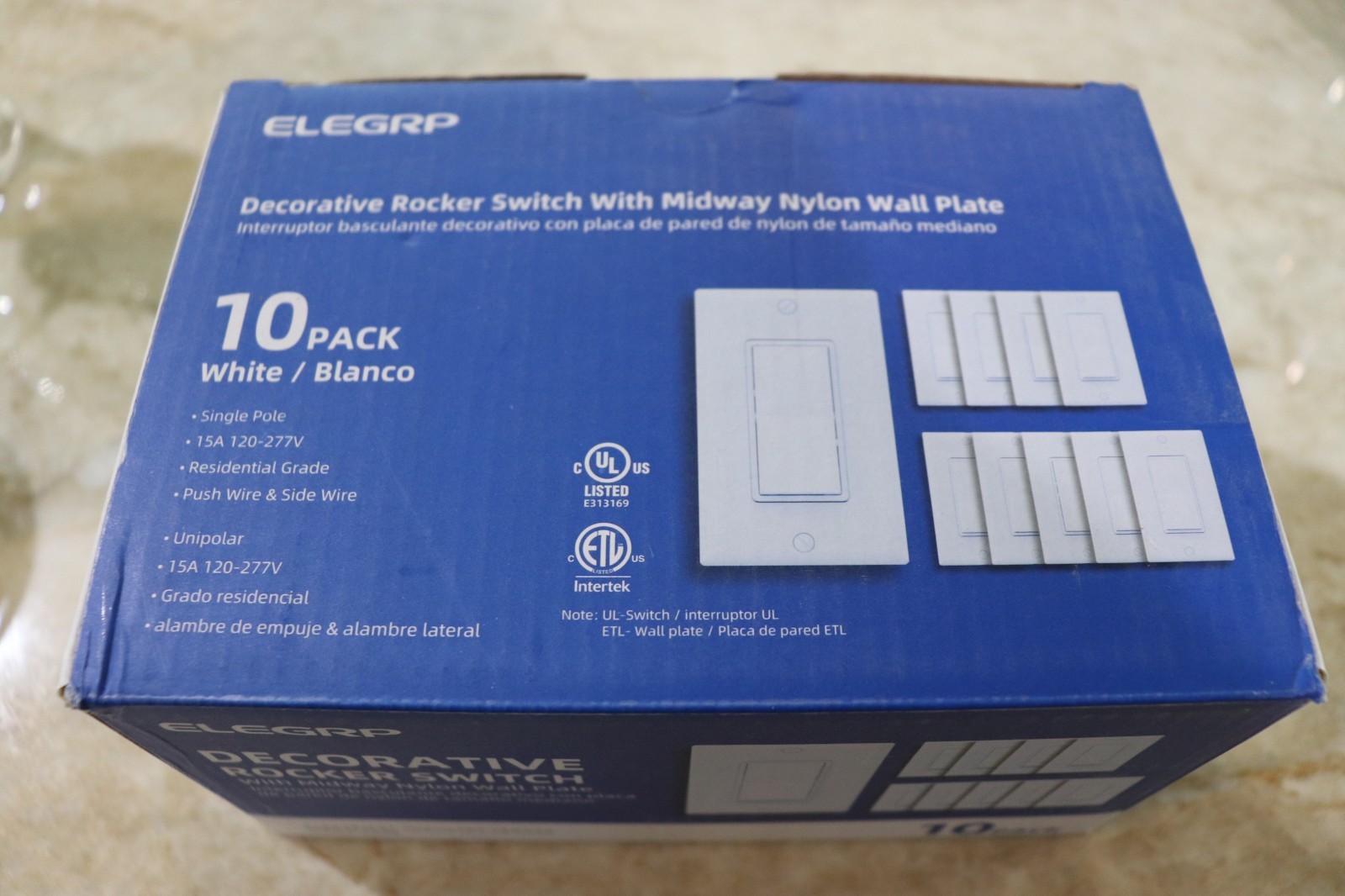 10 Pk ELEGRP Decorative Rocker Switch Single Pole 15A 120V/277V Res. Grade gallery