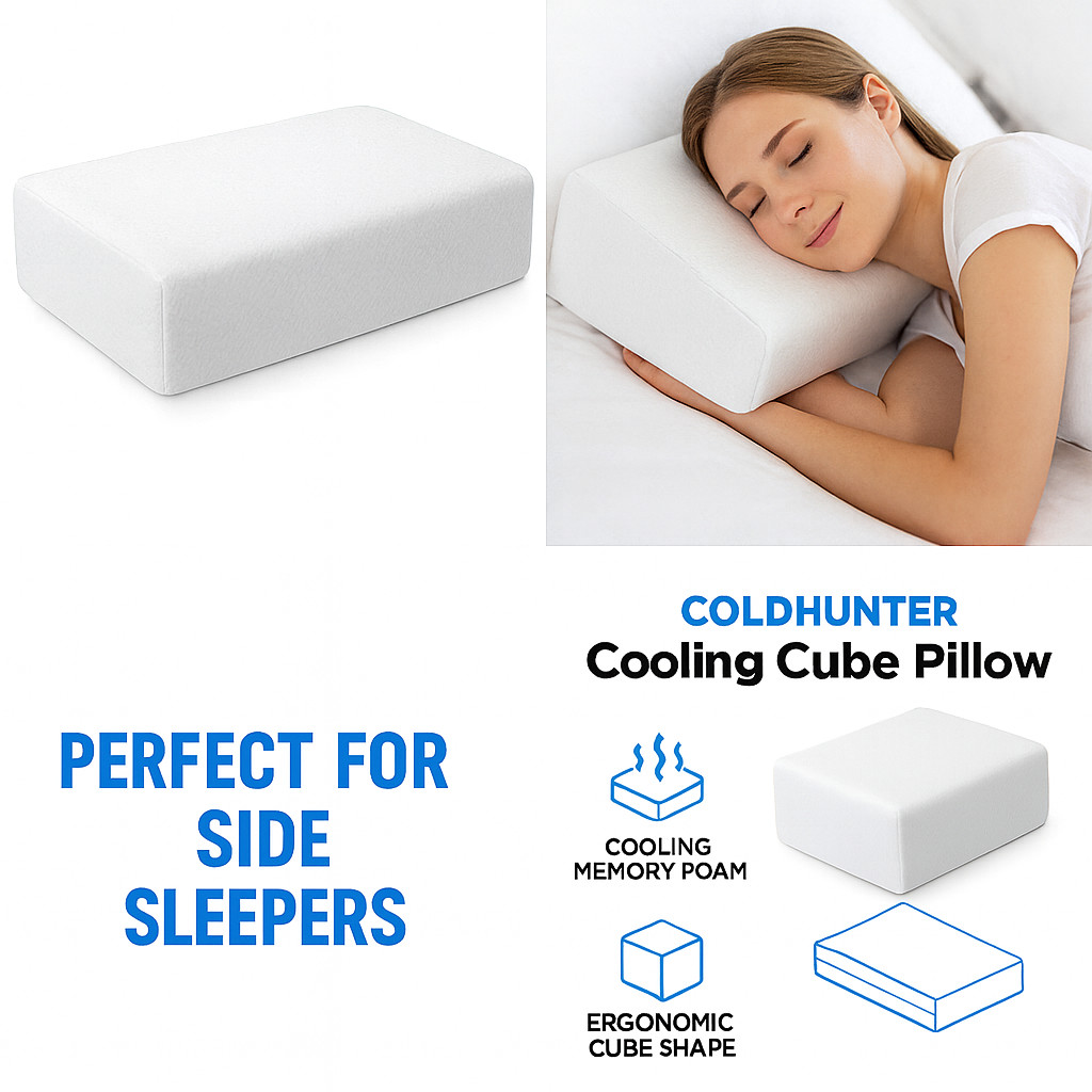 COLDHUNTER Cooling Cube Pillow – Side Sleeper Memory Foam, Firm Support, Washabl gallery