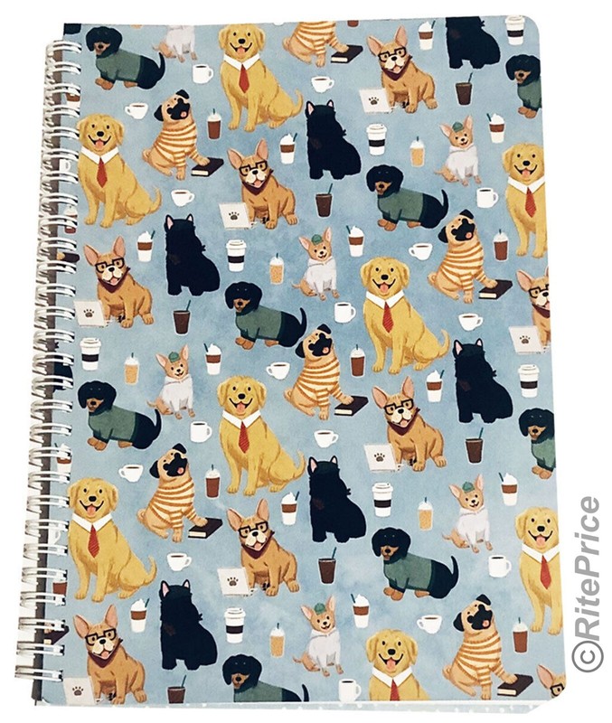 Molly & Rex Spiral Notebook, Dog & Coffee Pattern, Wide Rule w/ Folder (1 Pack) gallery