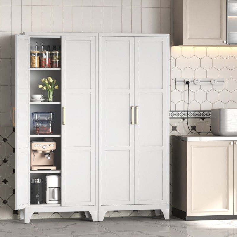 Freestanding Kitchen Pantry Storage Cabinet 3 Adjustable Shelves Metal Cupboards gallery
