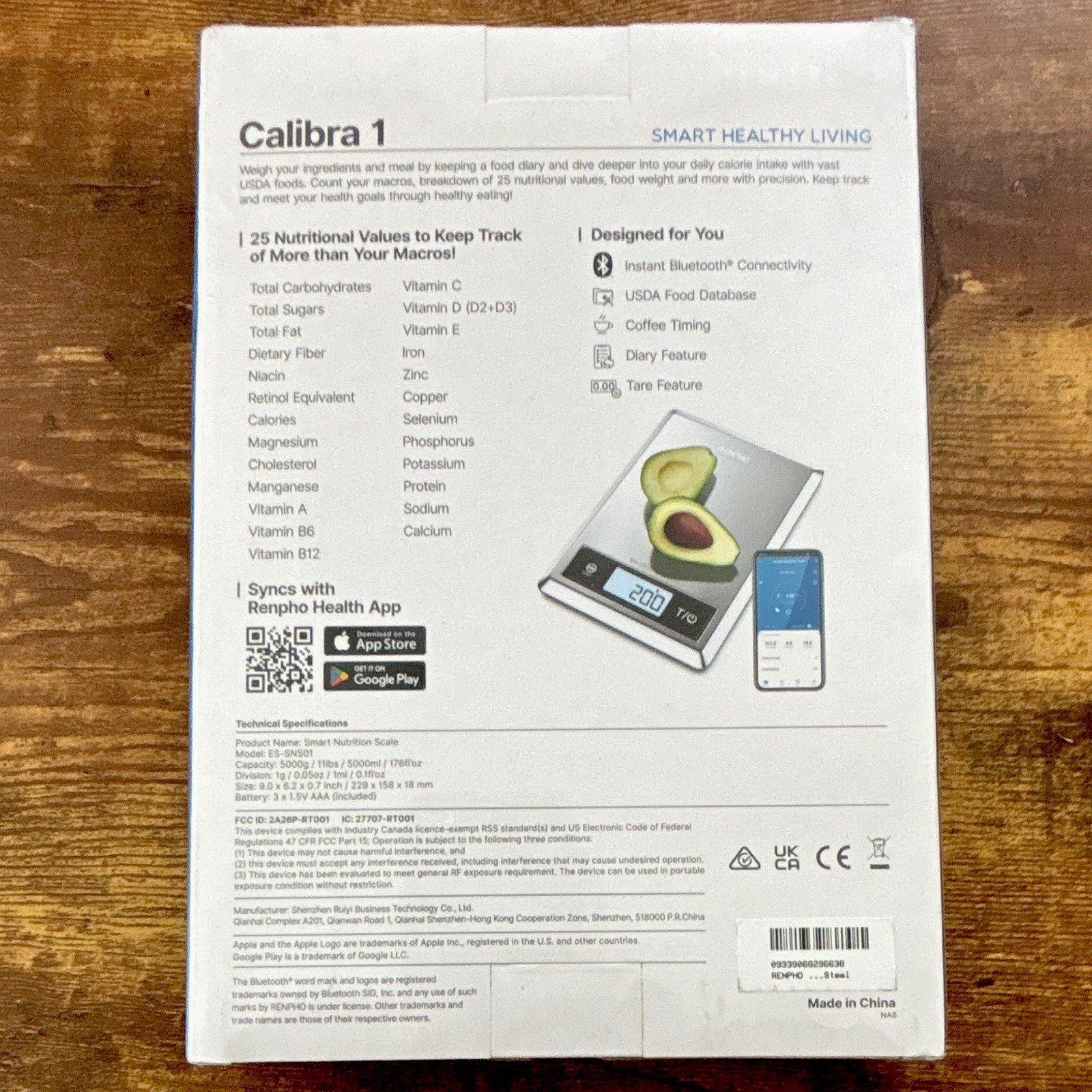 RENPHO Calibra 1 Smart Nutrition Digital Kitchen Scale Battery Silver ES-SNS01 gallery