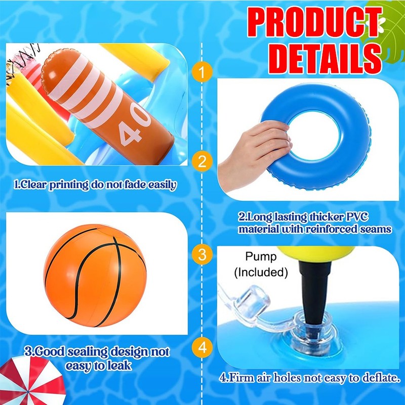 Inflatable Floating Swimming Pool Game Set Family Basketball Hoop Ring Toss Toys gallery