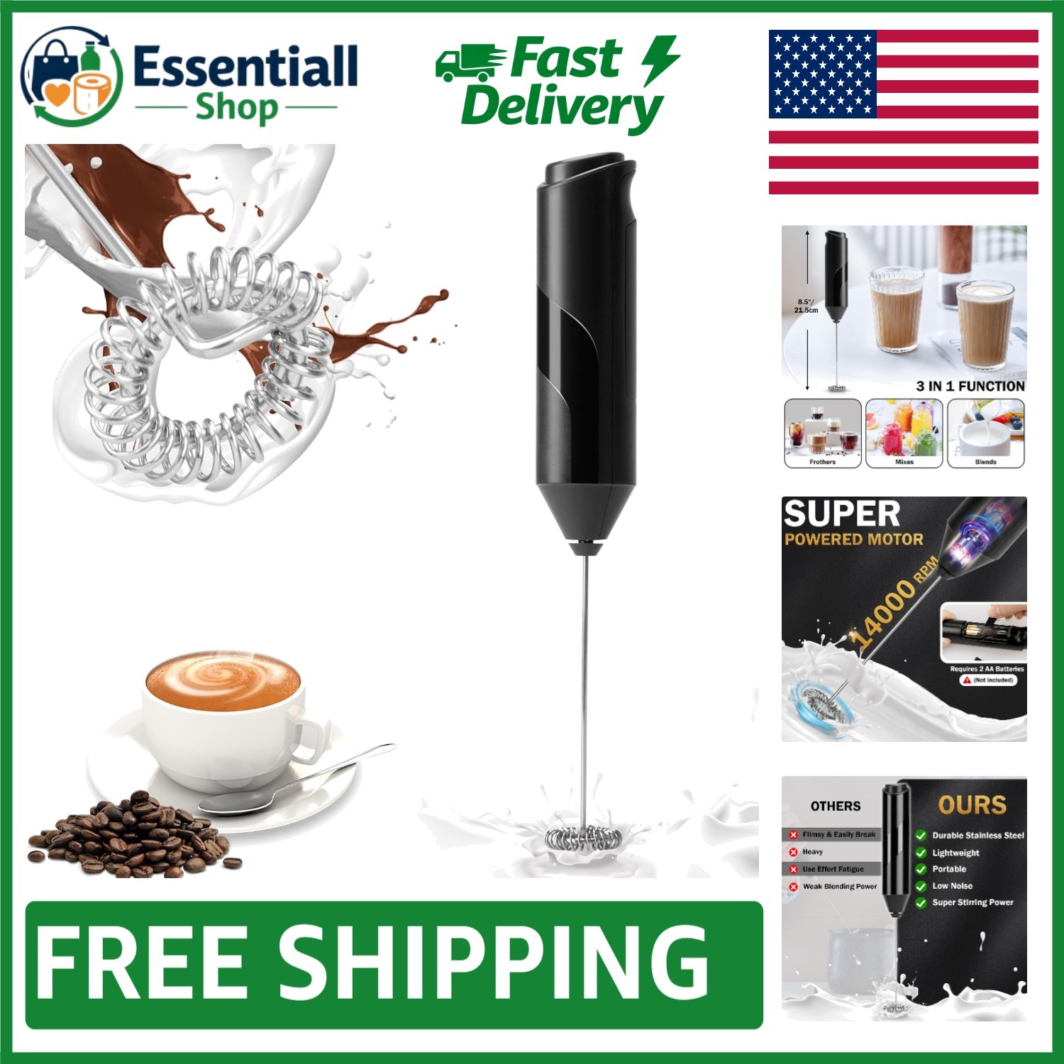 Electric Handheld Drink Mixer - 2AA Battery Operated Frother for Coffee Lovers gallery