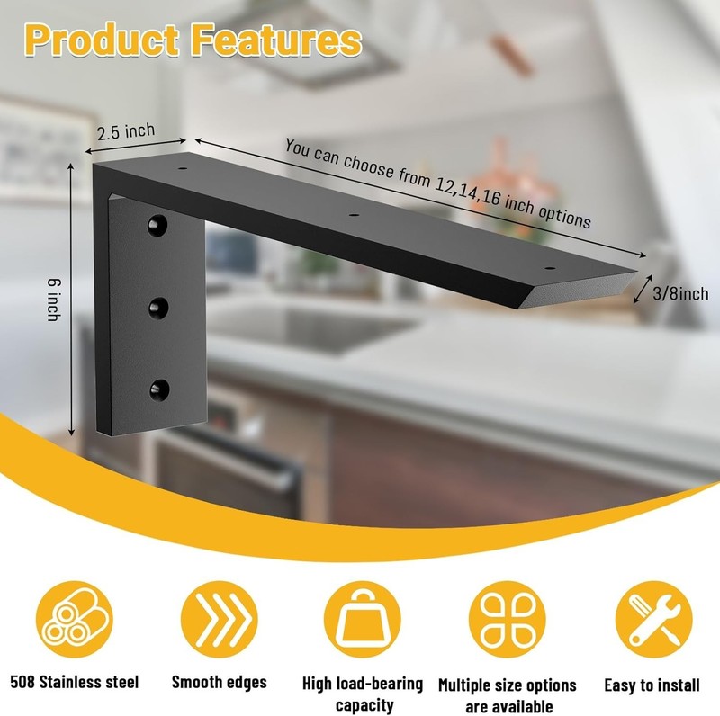 Countertop Support Bracket 4 Pack Heavy Duty Countertop Hidden Bracket 12"x6" gallery