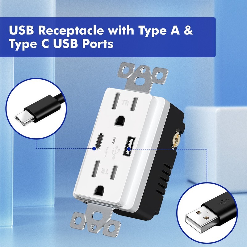 10Pack USB Type C Wall Outlet Duplex Receptacle 15A, Smart 4.8A Quick Charging gallery