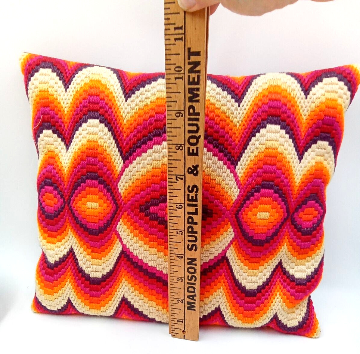 Geometric Needlepoint Stuff Pillow Fabric Dark Mauve Jersey Knit Orange Square gallery