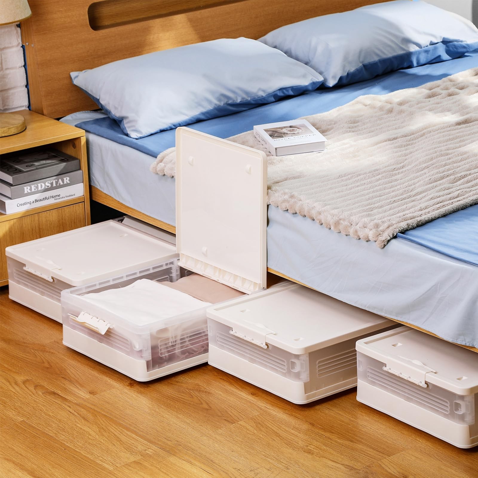 Chitidr 4 Pcs Under Bed Storage Containers Plastic with Wheels Large Folding gallery