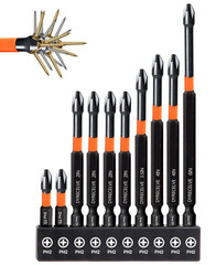 10-Pack Phillips Bits #2 Impact Magnetic, 1-Inch to 6-Inch Long Phillips Head…
