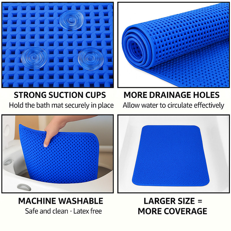 Soft Waffle Cushioned Texture Spa Quality Bathroom Tub & Bath Mat Anti-Slip Blue gallery