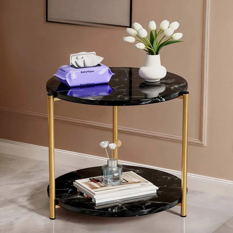 Double-Tier Round Side Table Minimalist Accent Indoor Outdoor gallery