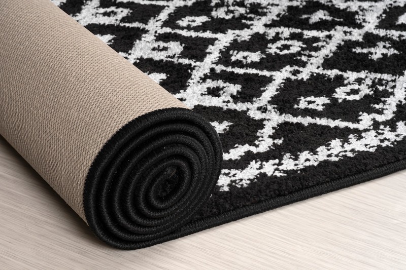 Custom Cut Washable Hallway Runner Rug Non Slip Rubber Backing, Black & Silver gallery