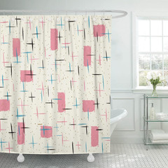Shower Curtain Mid Atomic Pink Pattern Century Modern Turquoise 1950S Vintage 66