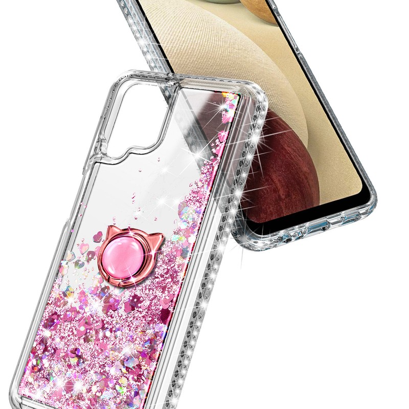 For Samsung Galaxy A12 Case, Liquid Glitter Cover with Tempered Glass & Lanyard gallery