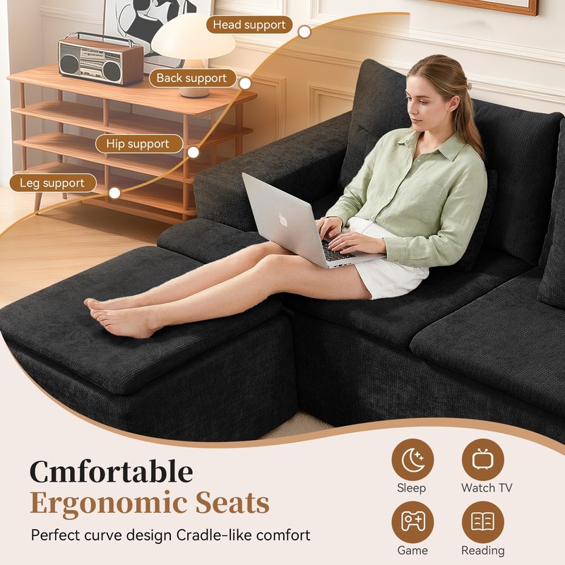 Boneless Sectional Couch with L-Shape Chaise Reversible Ottoman Sofa in a Box gallery