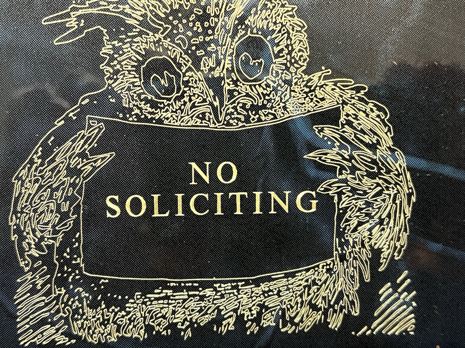 No Soliciting Brass Diamond Etched Sign Owl Theme gallery