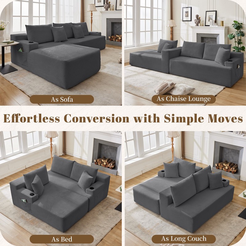 107" Cloud Sectional Couch with L-Shape Chaise,Modular Corduroy Sofa Living Room gallery