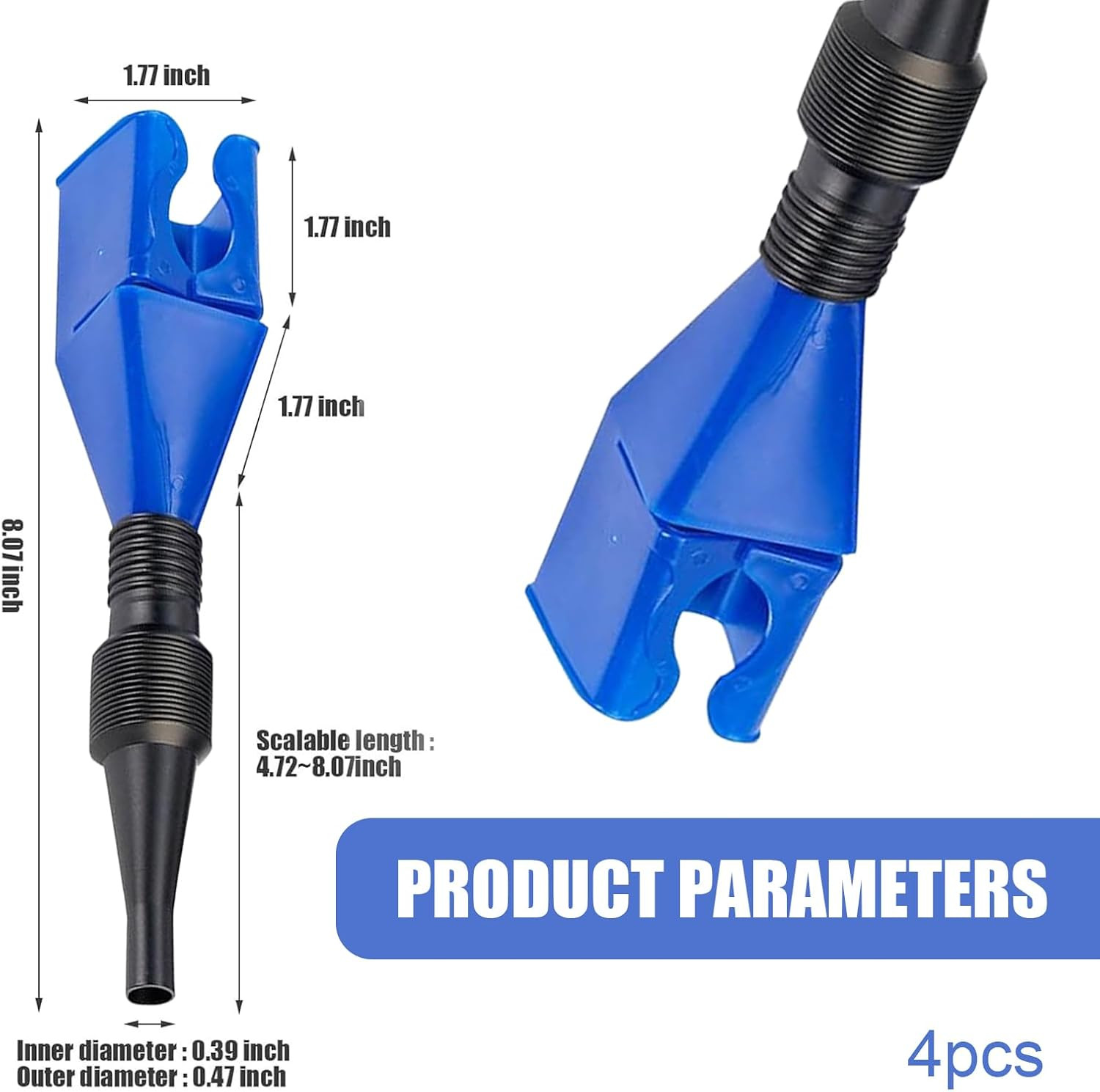 4 PCS Flexible Draining Tool Snap Funnel, Collapsible Retractable Hose Square Ba gallery