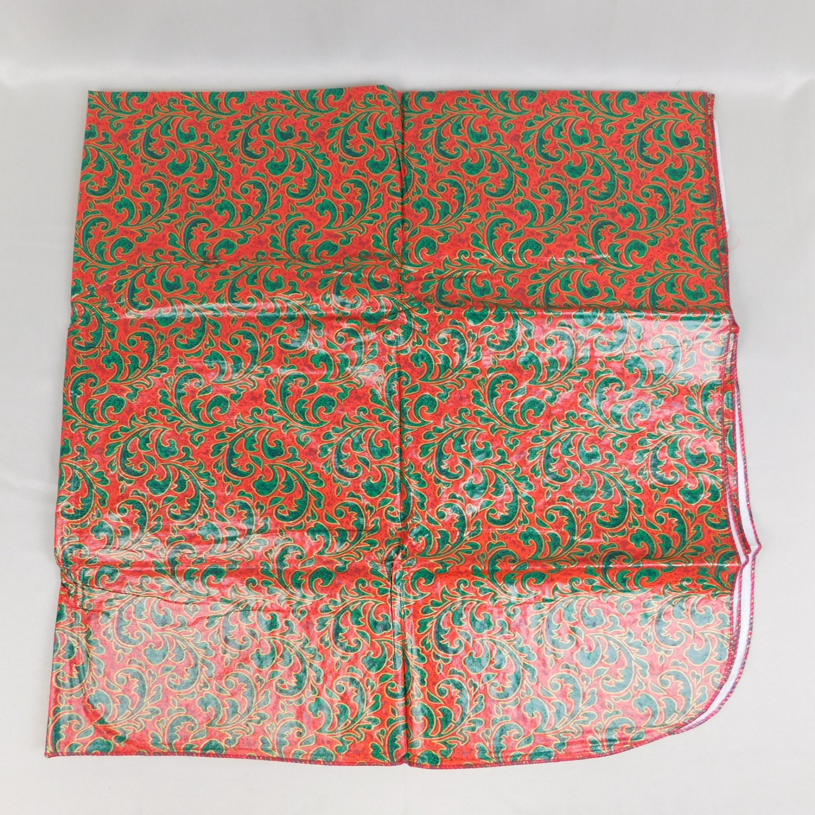 90s Christmas Scroll Print Flannel Back Vinyl Tablecloth 52" Square #1279 gallery