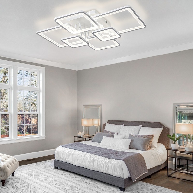 6-Ring LED Ceiling Light w/ Remote – Dimmable White for Bedroom & Living Room gallery