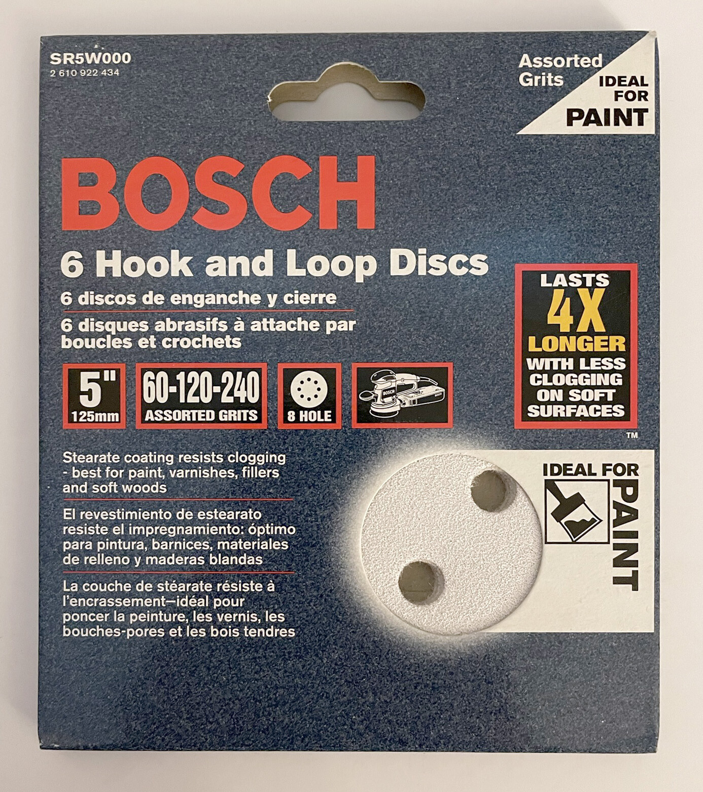 30 BOSCH 5" 8 HOLE HOOK & LOOP SANDING DISCS ASSORTED GRIT 5 PKS OF 6 SR5W000 gallery