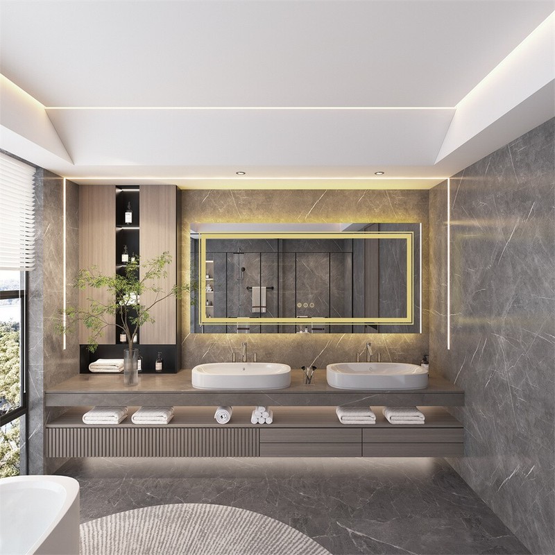 Large LED Bathroom Vanity Mirror Front & Backlight Anti-Fog Memory Dimmable gallery