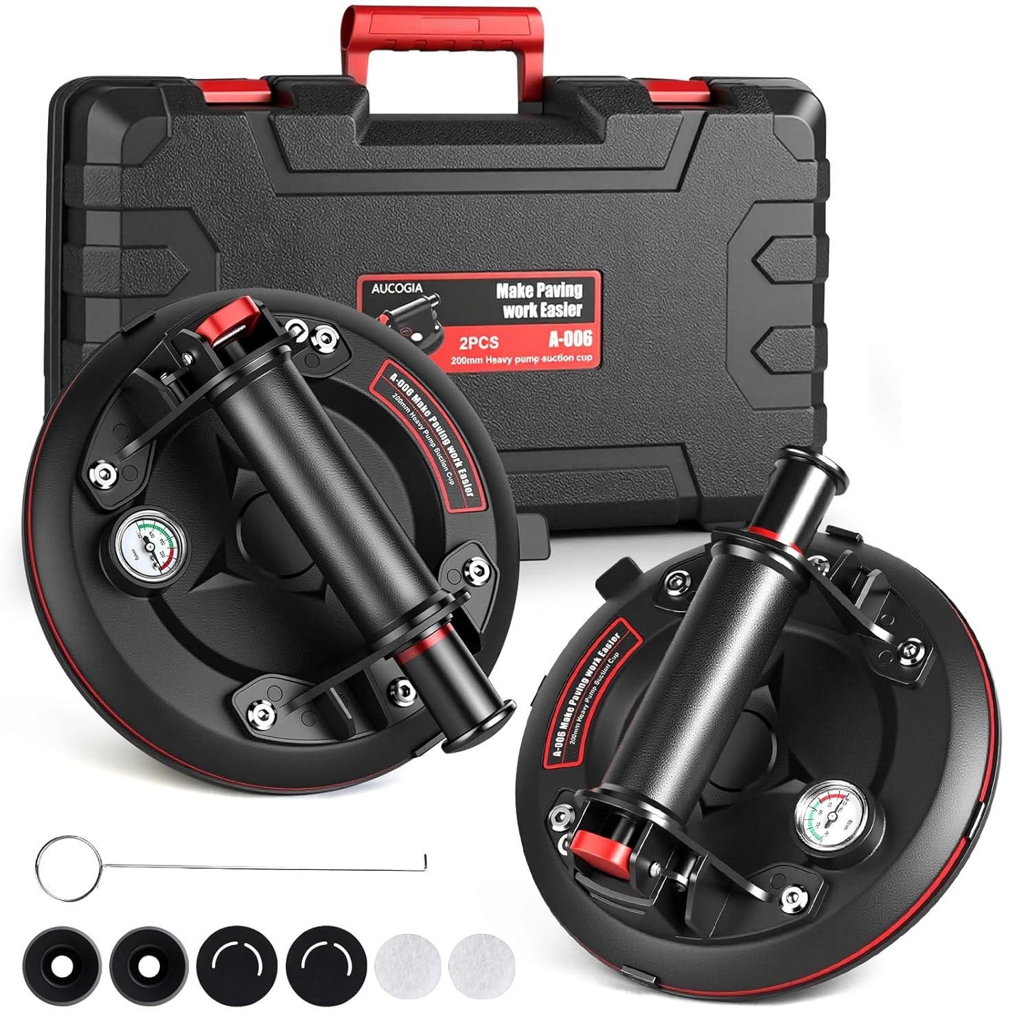 "8"" Heavy Duty Glass Suction Cups 2-Pack w/ Gauge 880lbs Load Case" gallery
