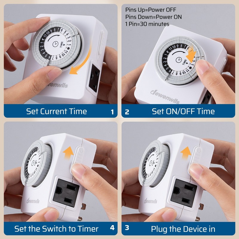 DEWENWILS Indoor Outlet Timer 2 Pack, 24Hr Programmable, 1875W,Grow Light & Lamp gallery