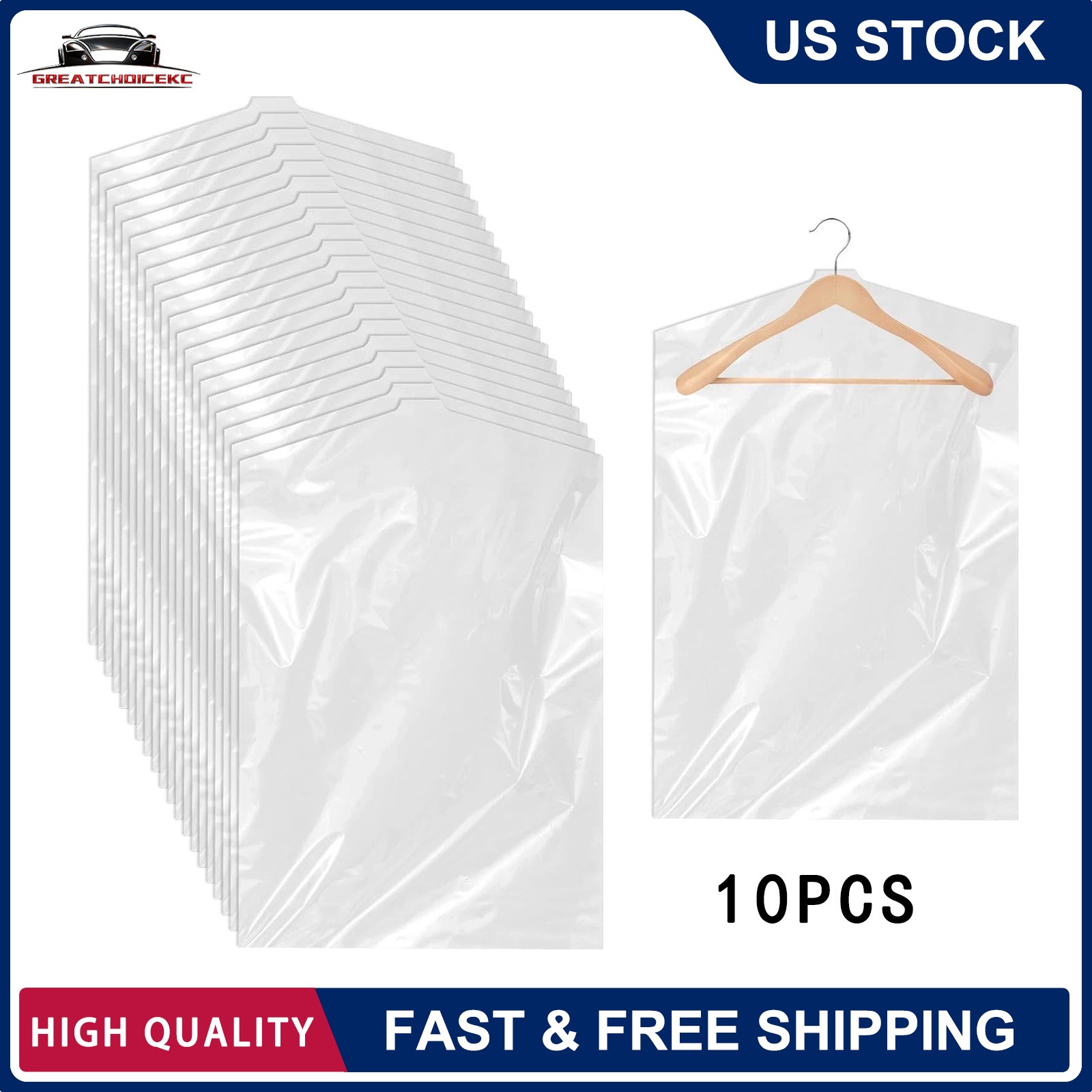 10× Clear Hanging Dust-proof Clothes Bag Suit Dress Coat Garment Storage Cover gallery