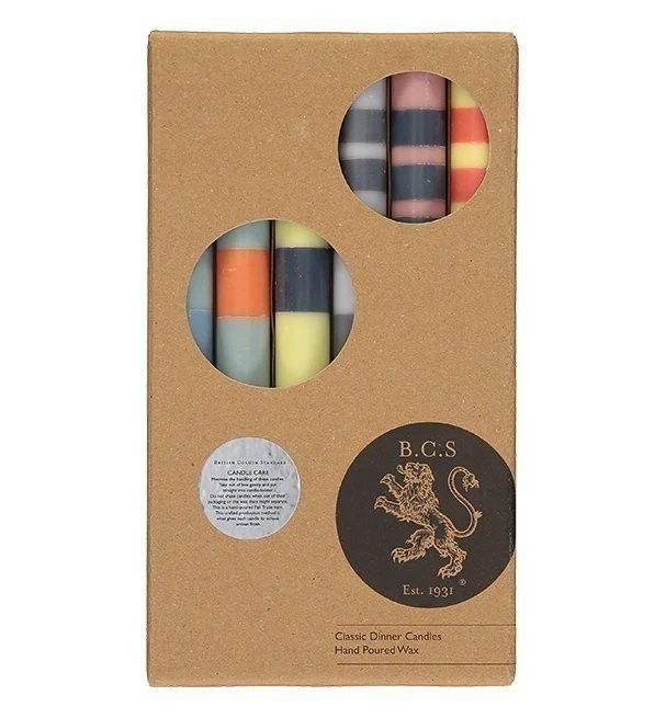British Colour Standard Striped Dinner Candles Box of 6 Multicolor 10" Fair gallery