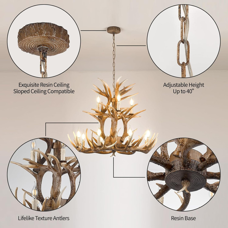 Rustic Deer Antler Chandelier - 2-Tier Lighting for Dining Room & Foyer gallery