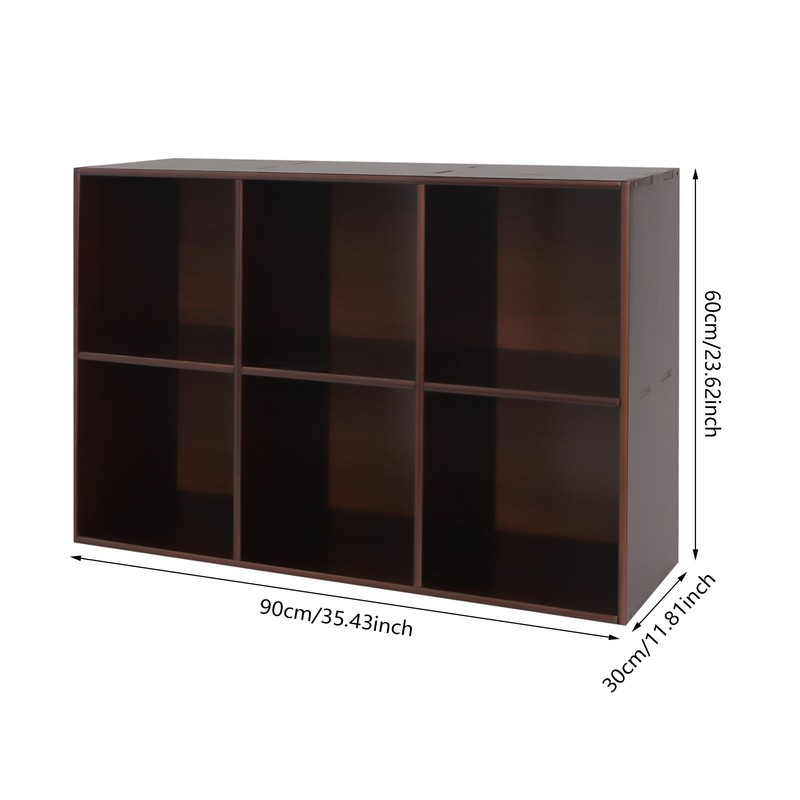 Solid Wood 2-Tier Bookcase 6 Open Compartments Floor Shelf Brown 90 × 30 × 75 cm gallery