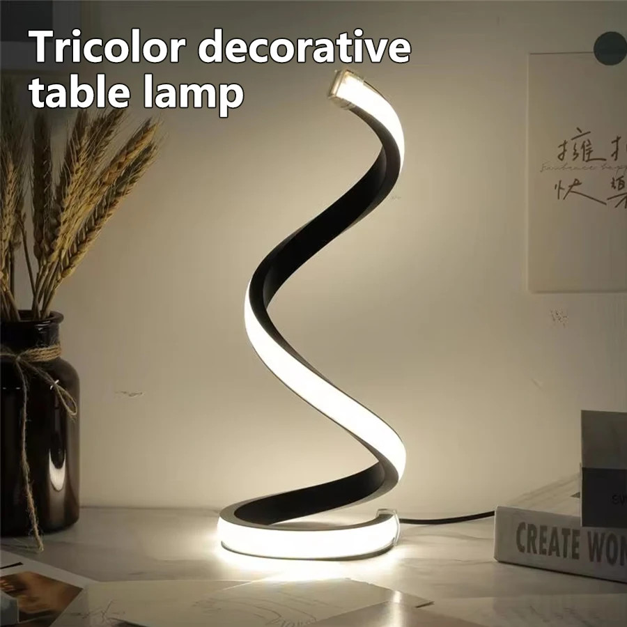 Spiral Modern Table Lamp Dimmable LED Bedside Lamp 3 Color Minimalist Light, New gallery