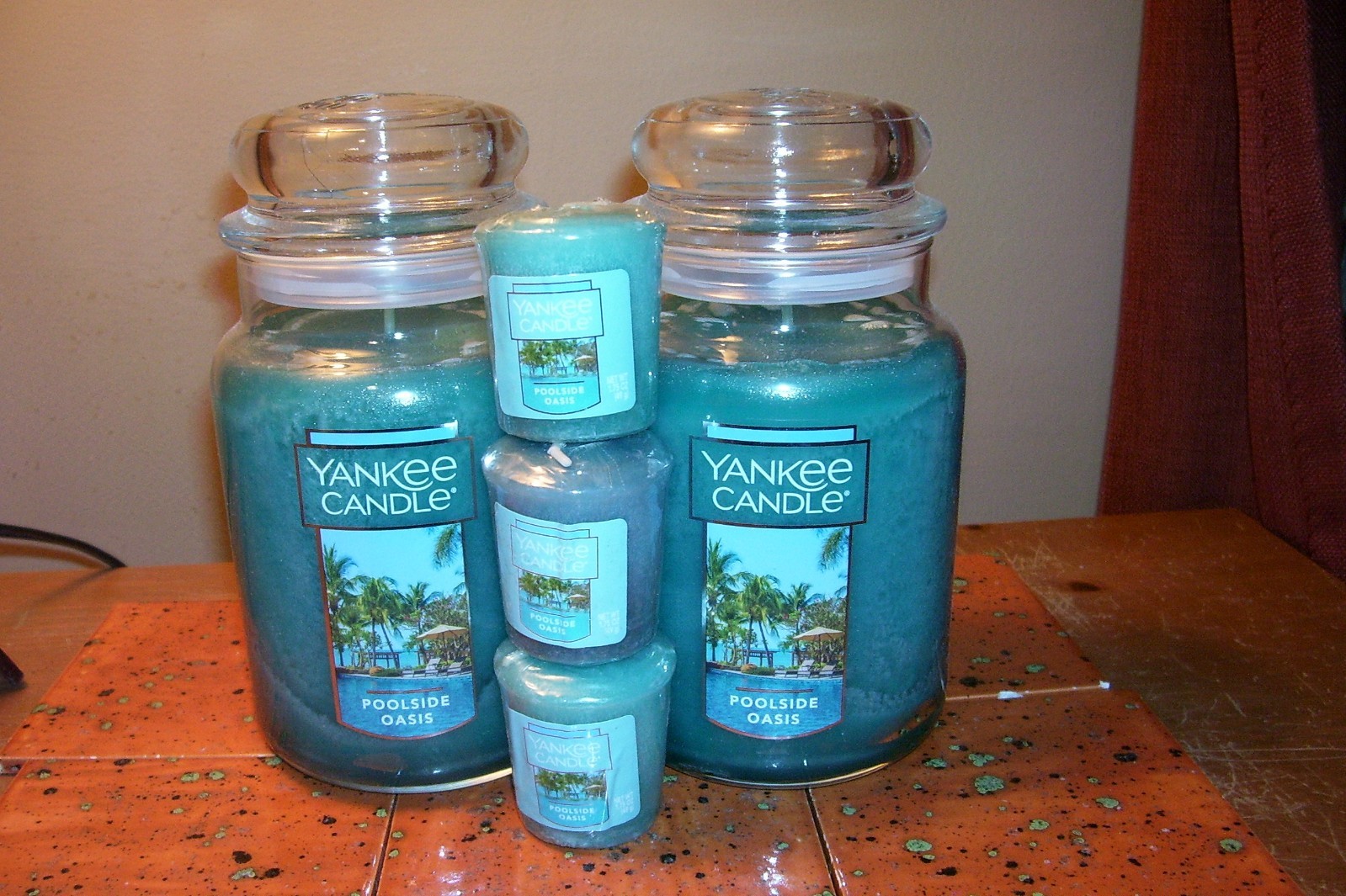 yankee candle 2-22oz JARS POOLSIDE OASIS + 3 VOTIVES gallery